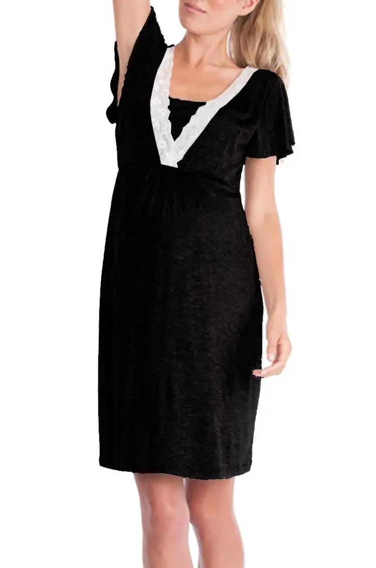 2019 Maternity Nursing Dress Grey Lace Stitching — feature 10