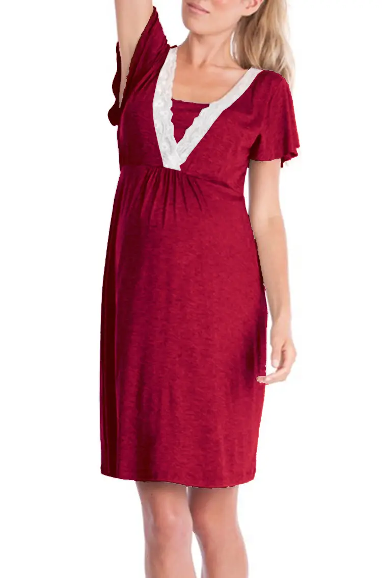 2019 Maternity Nursing Dress Grey Lace Stitching — feature 11