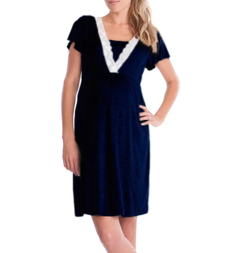 2019 Maternity Nursing Dress Grey Lace Stitching — feature 13