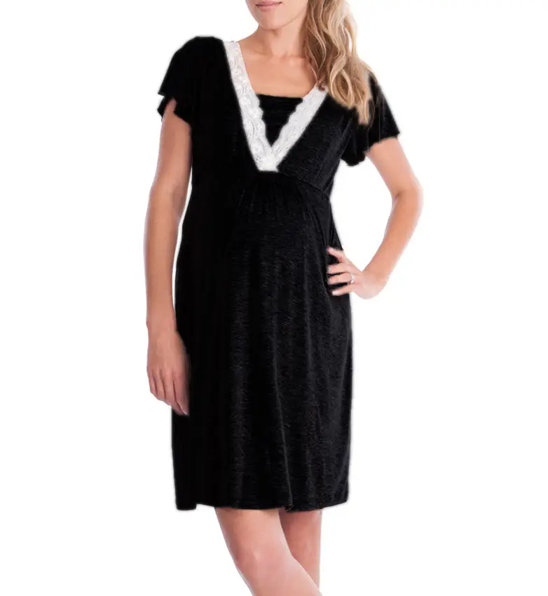 2019 Maternity Nursing Dress Grey Lace Stitching — feature 15