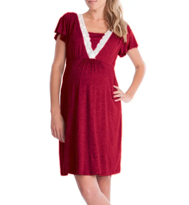 2019 Maternity Nursing Dress Grey Lace Stitching — feature 16
