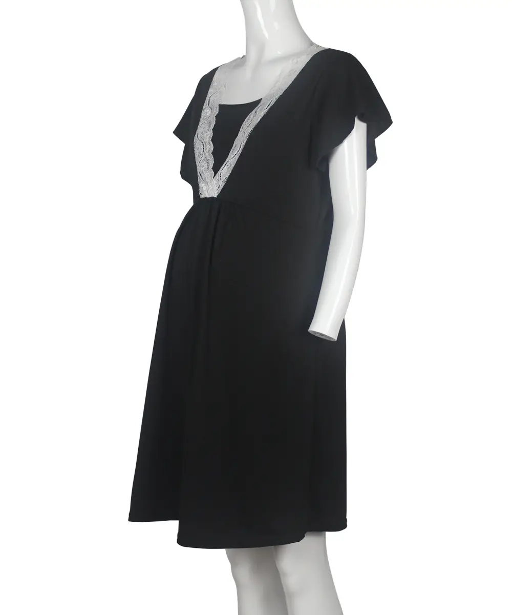 2019 Maternity Nursing Dress Grey Lace Stitching — feature 24