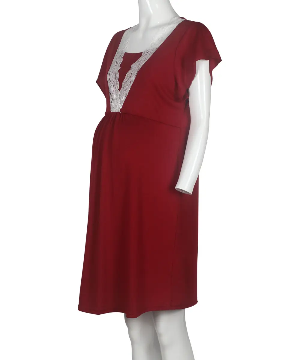 2019 Maternity Nursing Dress Grey Lace Stitching — feature 27