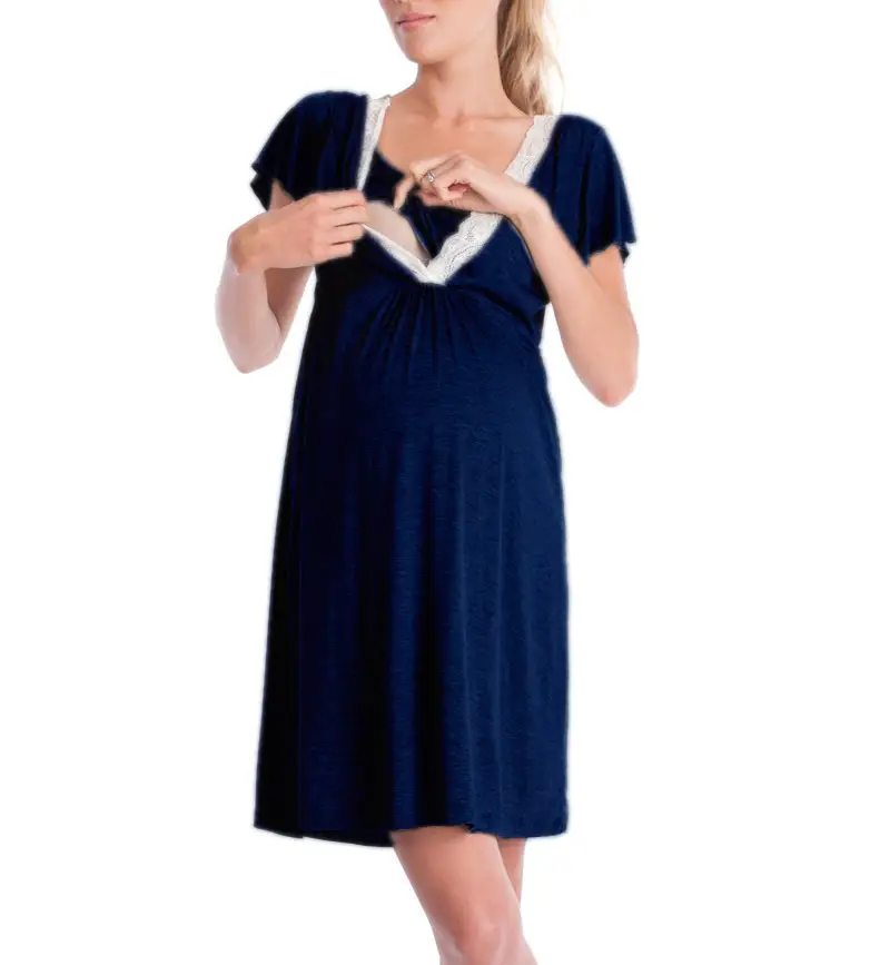 2019 Maternity Nursing Dress Grey Lace Stitching — feature 3