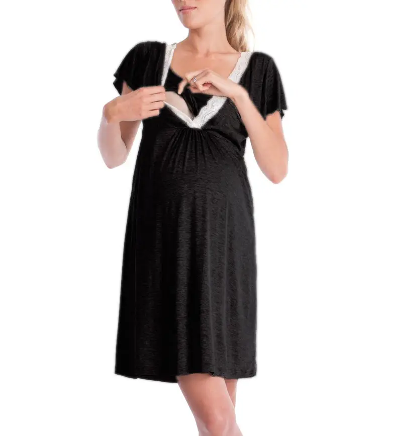 2019 Maternity Nursing Dress Grey Lace Stitching — feature 5