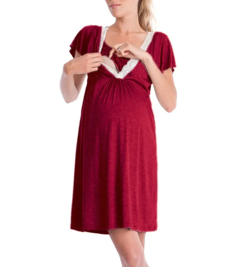 2019 Maternity Nursing Dress Grey Lace Stitching — feature 6