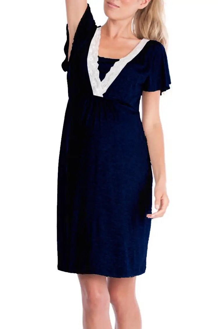 2019 Maternity Nursing Dress Grey Lace Stitching — feature 8