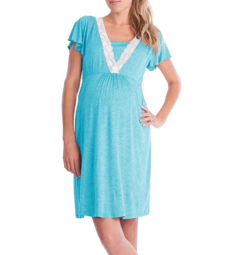 2019 Maternity Nursing Dress Grey Lace Stitching - Image 2