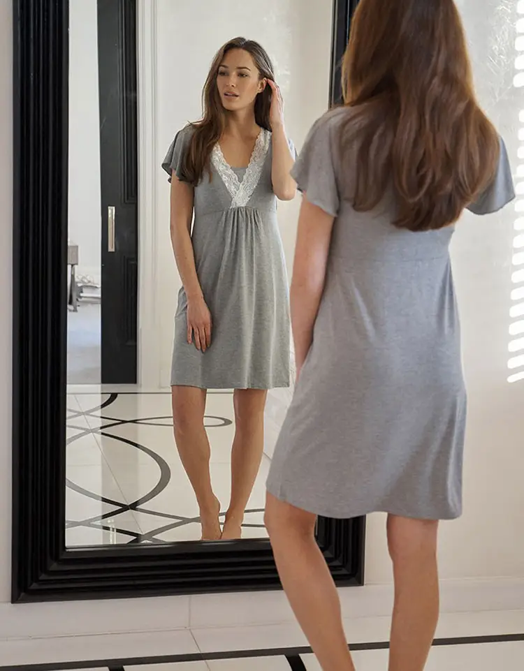 2019 Maternity Nursing Dress Grey Lace Stitching - Image 5