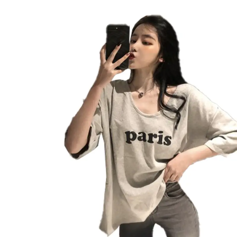 Women Paris Print T-Shirt White Loose Summer Wear