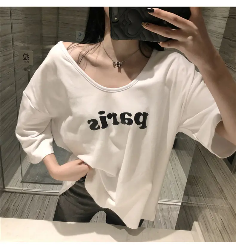 Women Paris Print T-Shirt White Loose Summer Wear — feature 12