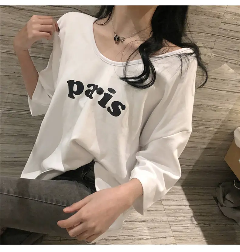 Women Paris Print T-Shirt White Loose Summer Wear — feature 13