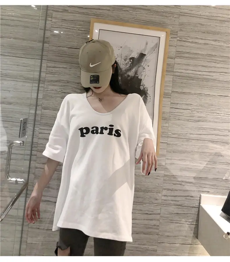 Women Paris Print T-Shirt White Loose Summer Wear — feature 15