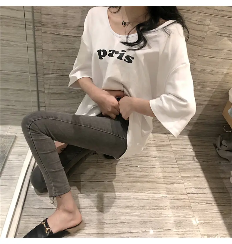 Women Paris Print T-Shirt White Loose Summer Wear — feature 9