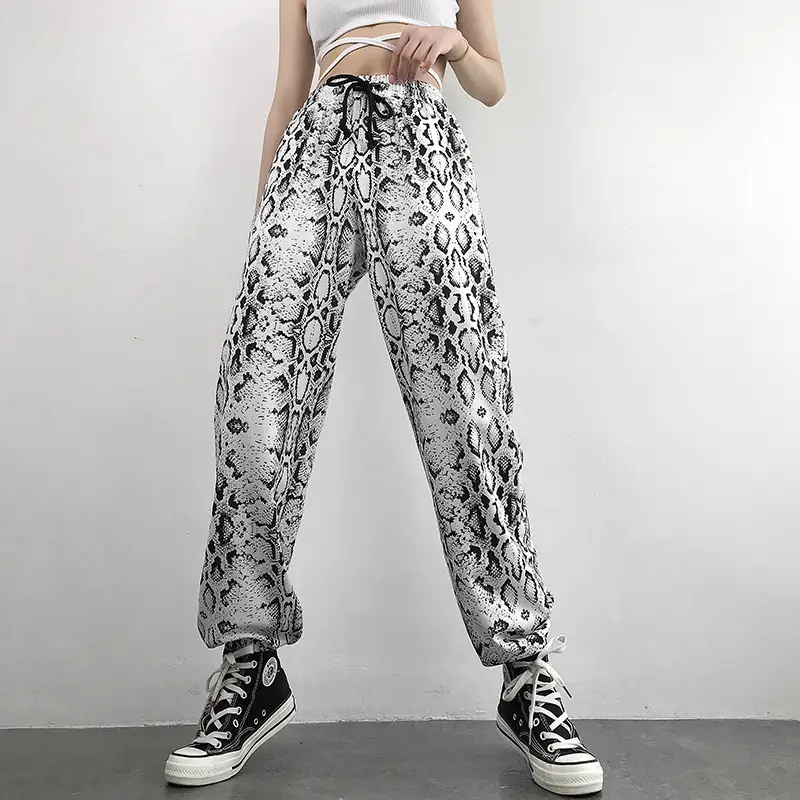 Women's Black White Checkered High Waist Casual Pants