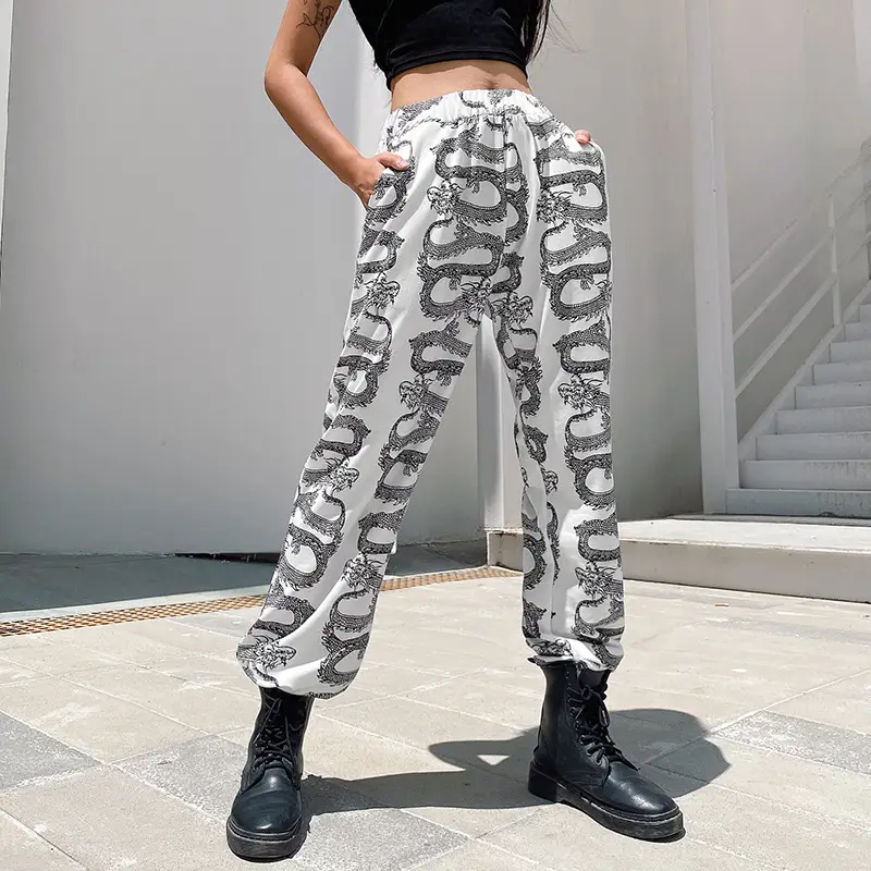 Women's Black White Checkered High Waist Casual Pants