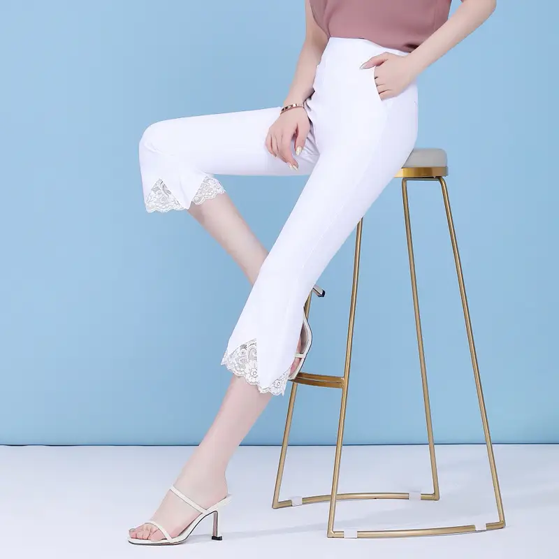 Lace Flared Pants Women Summer High Waist Casual Pants