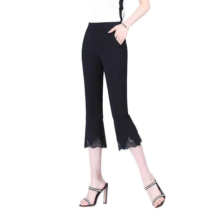 Lace Flared Pants Women Summer High Waist Casual Pants