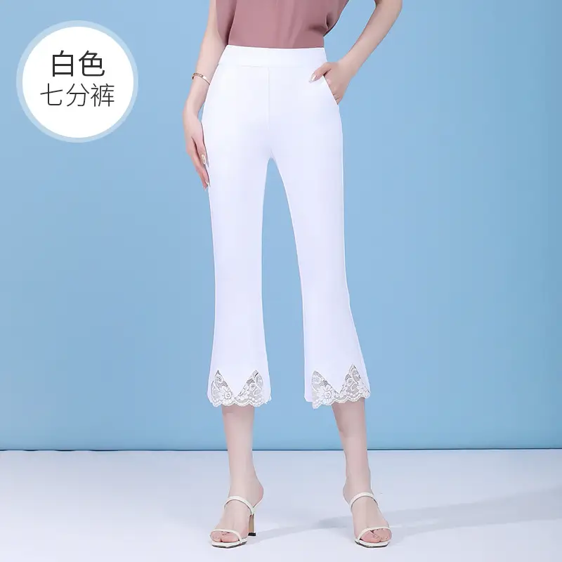 Lace Flared Pants Women Summer High Waist Casual Pants