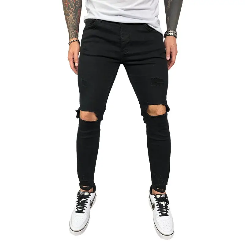 Men Ripped Elastic Leg Jeans Summer Casual Wear - Image 2