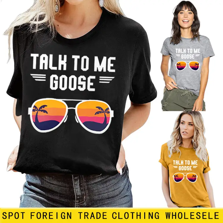 Women Casual Talk to Me Goose T-Shirt Black - Image 23