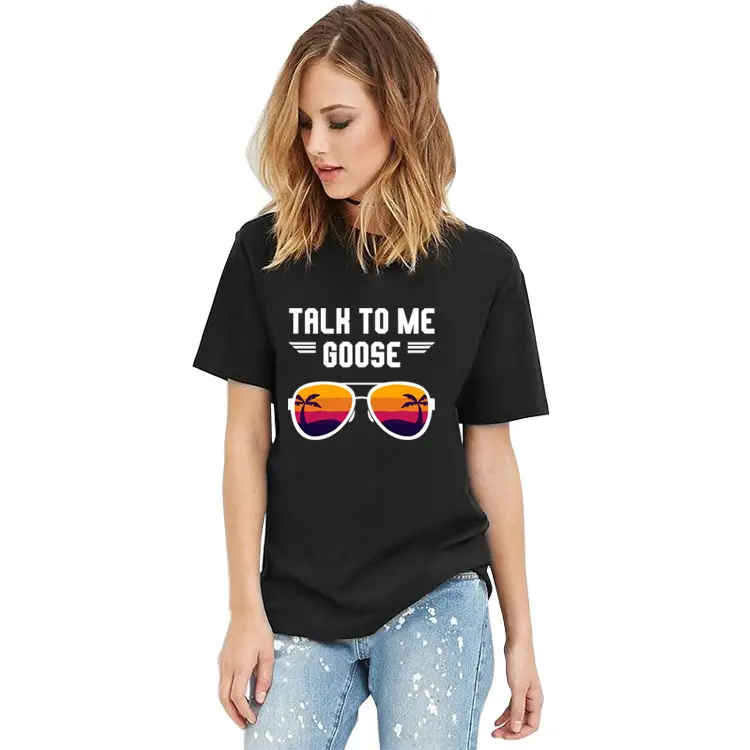 Women Casual Talk to Me Goose T-Shirt Black - Image 24