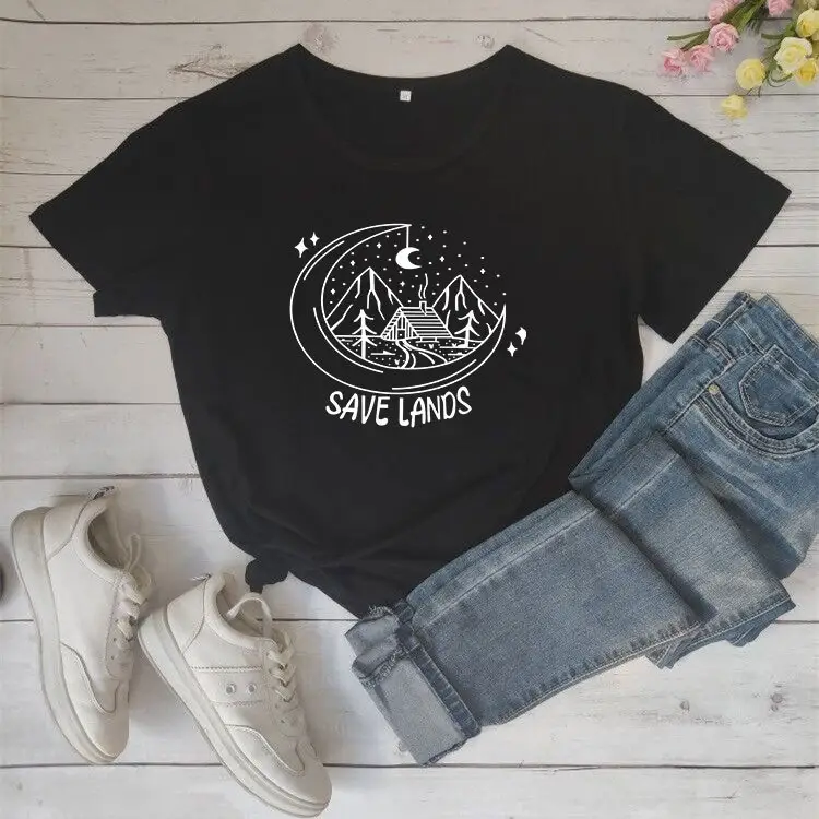 Save Lands Moon Tree Print Yellow T-Shirt - Image 2