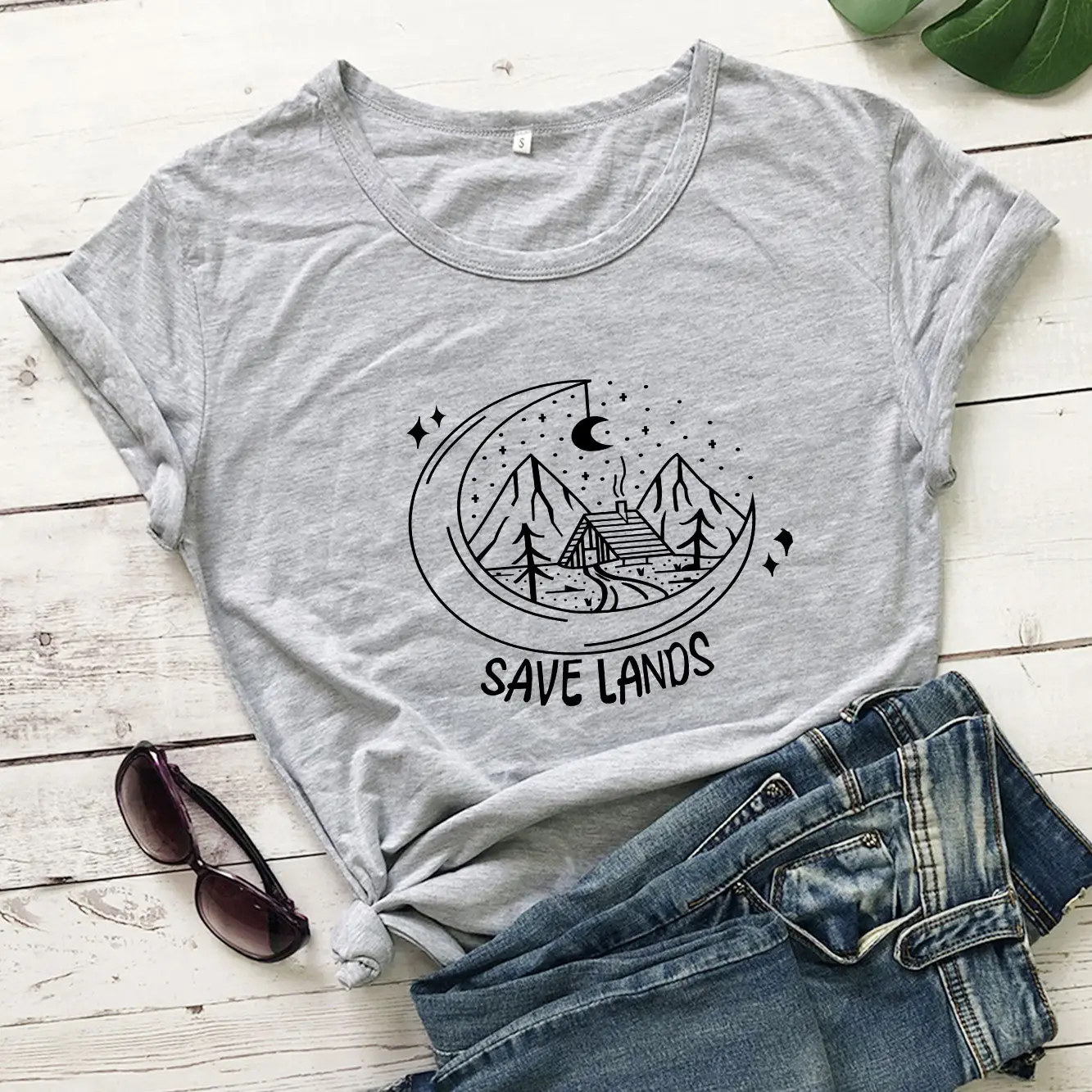 Save Lands Moon Tree Print Yellow T-Shirt - Image 3