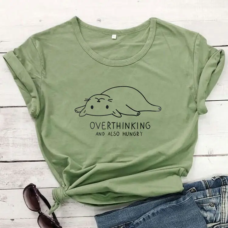 Red Lazy Cat Print Unisex T-Shirt Lazy Cat Letter Printing - Image 4