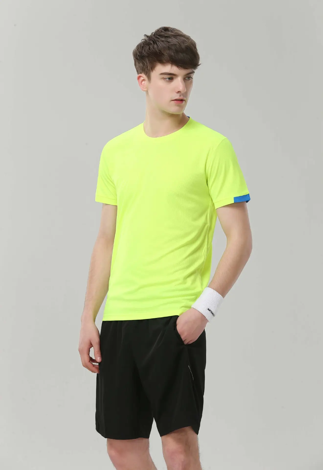 Men Neon Yellow Cotton Round Neck T-Shirt Casual Sportswear — feature 21