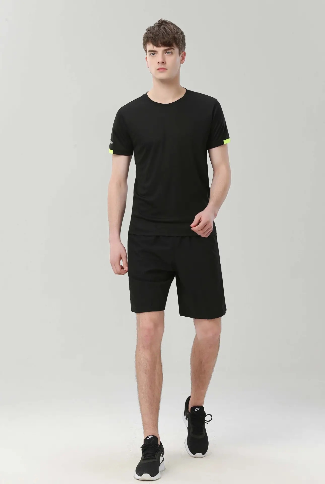 Men Neon Yellow Cotton Round Neck T-Shirt Casual Sportswear - Image 4