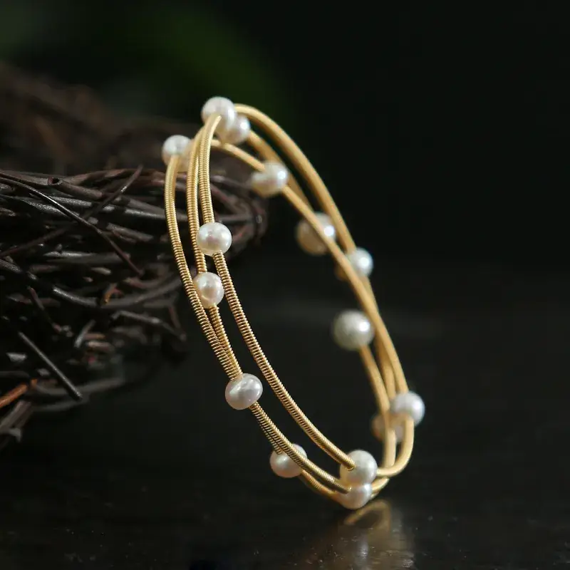 Gold Multi-layer Pearl Bracelet for Women - Image 4