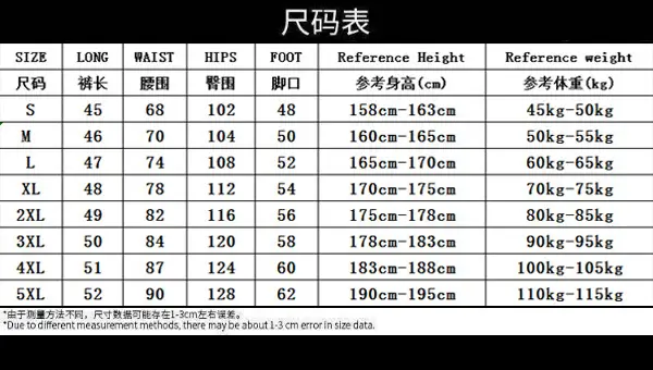 尺码S到5XL
