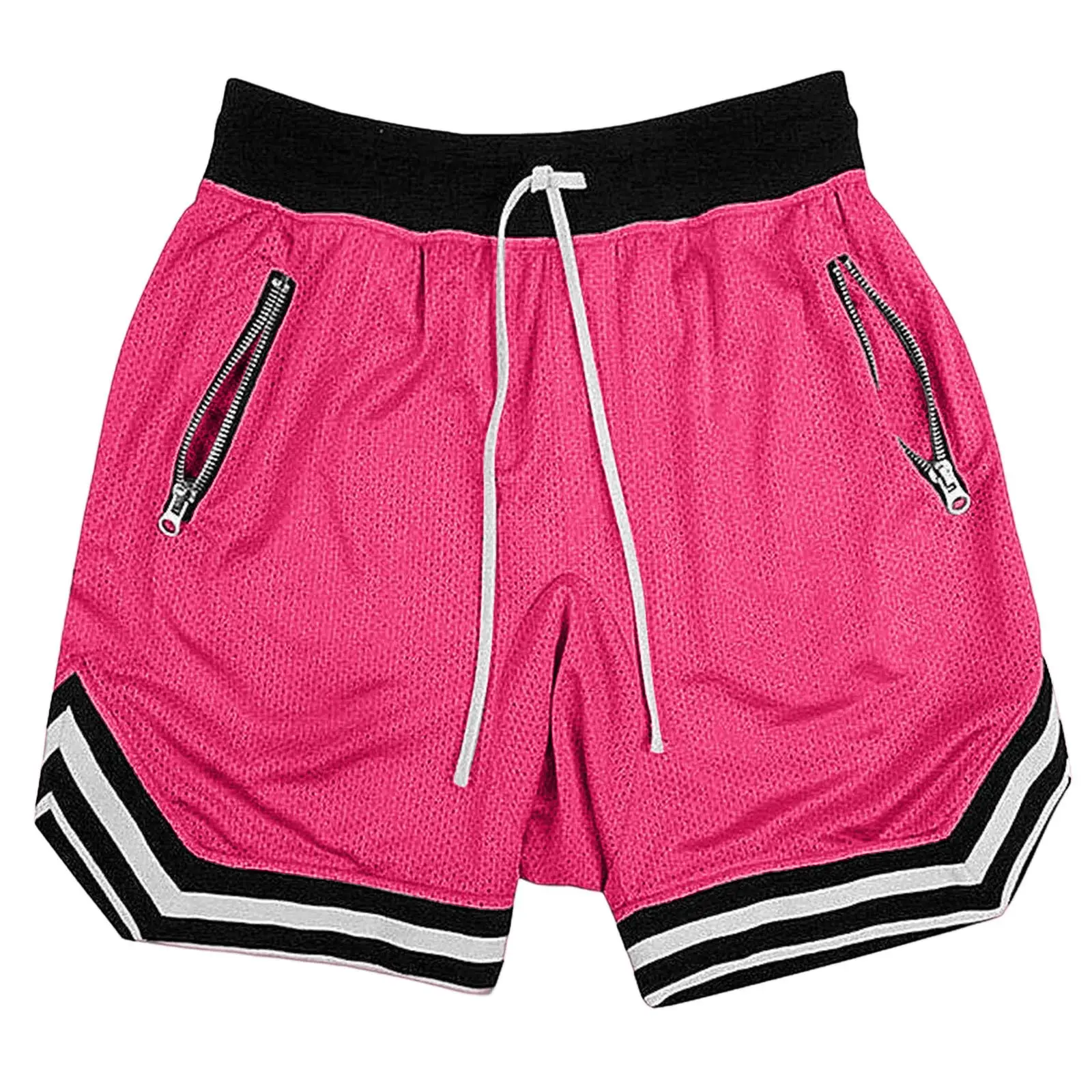 Men's Pink Mesh Running Shorts with Zip Pockets - Image 20
