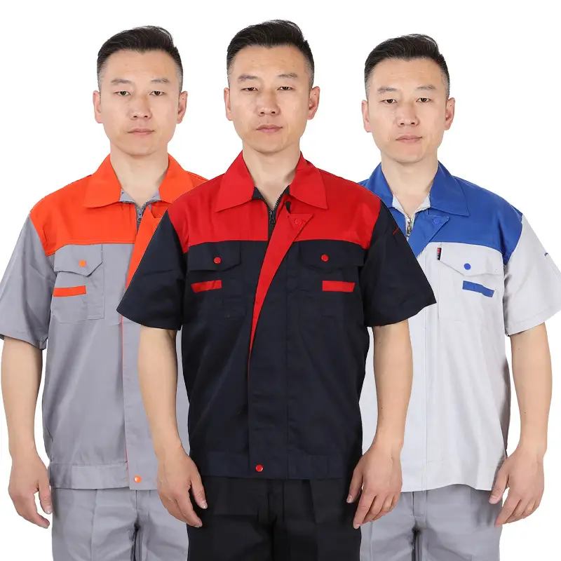 Factory Direct Summer Work Shirt Navy Red Short Sleeve - Image 2