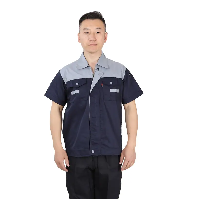 Factory Direct Summer Work Shirt Navy Red Short Sleeve - Image 3