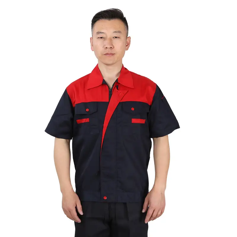 Factory Direct Summer Work Shirt Navy Red Short Sleeve - Image 4