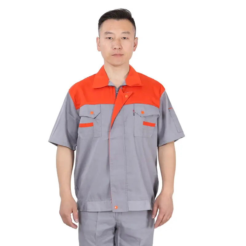 Factory Direct Summer Work Shirt Navy Red Short Sleeve - Image 5