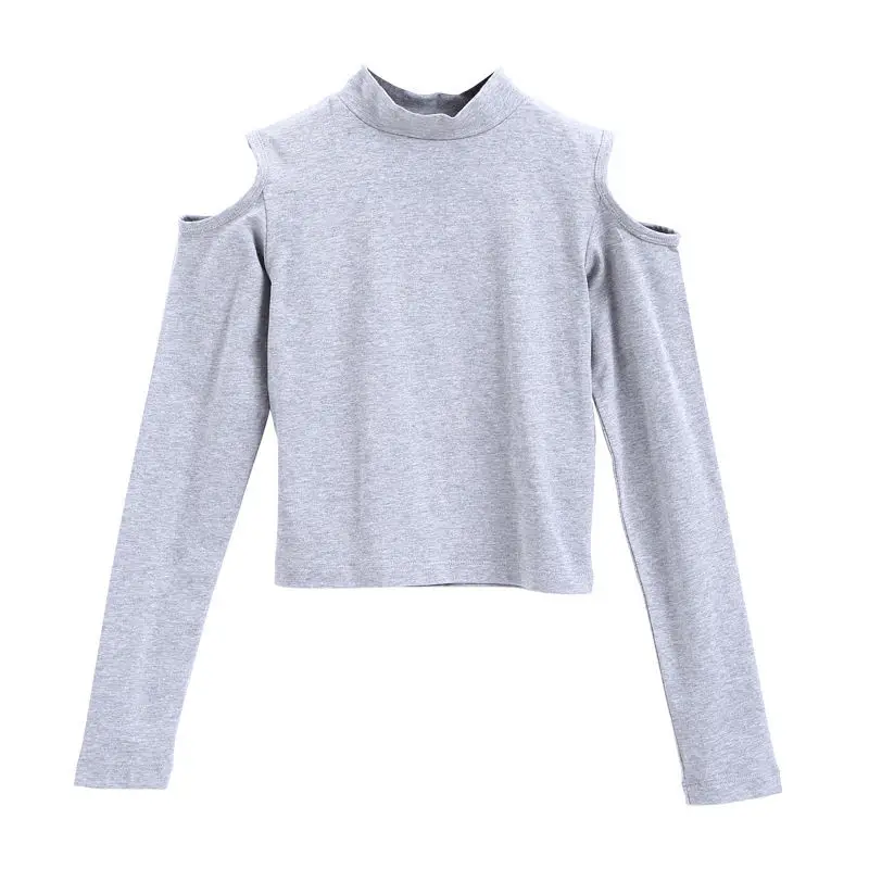 White Long-Sleeve Cold Shoulder Crop Top for Women - Image 2