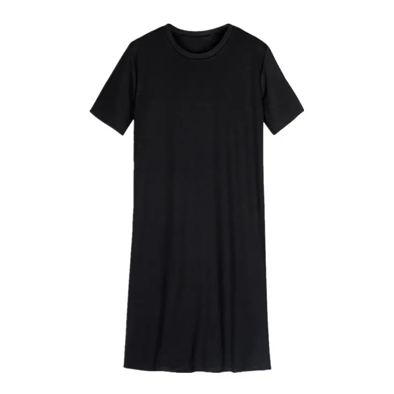 Women Black Slit T-Shirt Mid Length Round Neck