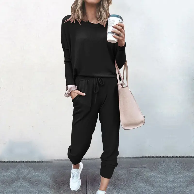 Black Long Sleeve Casual Track Suit for Women