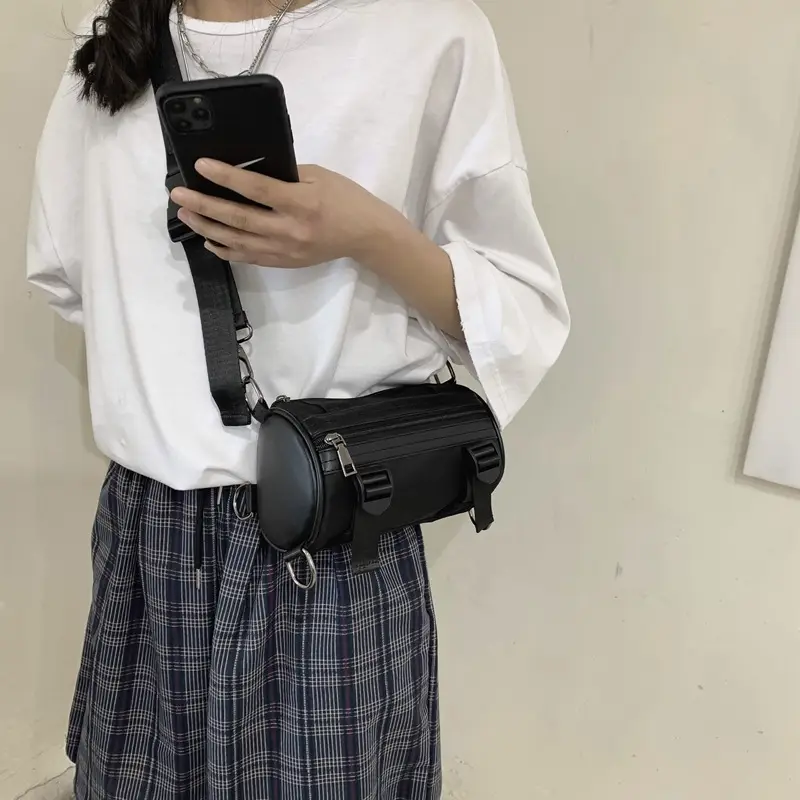Women's Black Bucket Bag Shoulder Crossbody Tooling Bag - Image 3