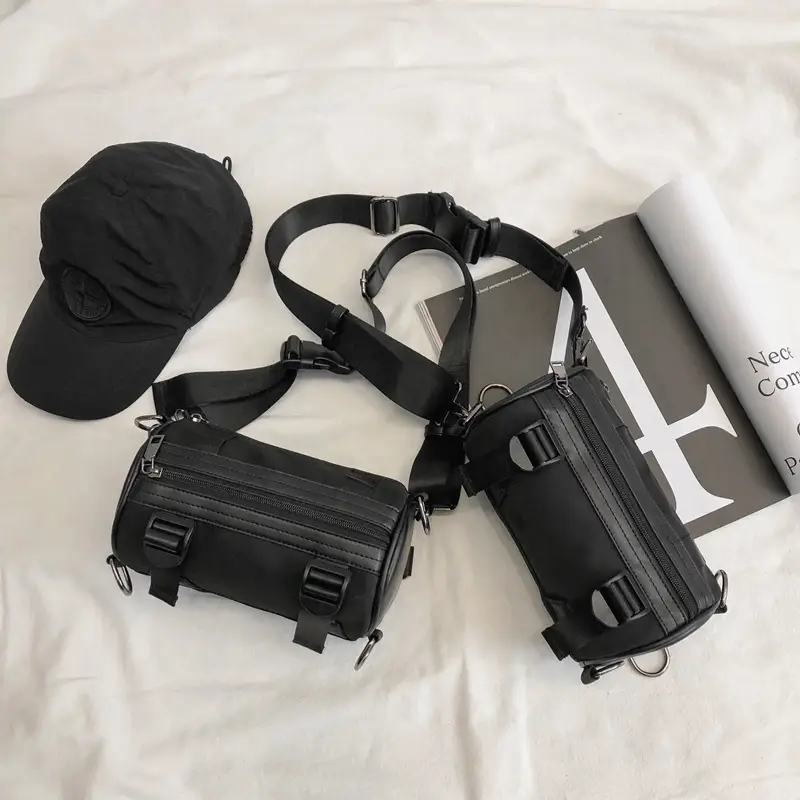 Women's Black Bucket Bag Shoulder Crossbody Tooling Bag - Image 5