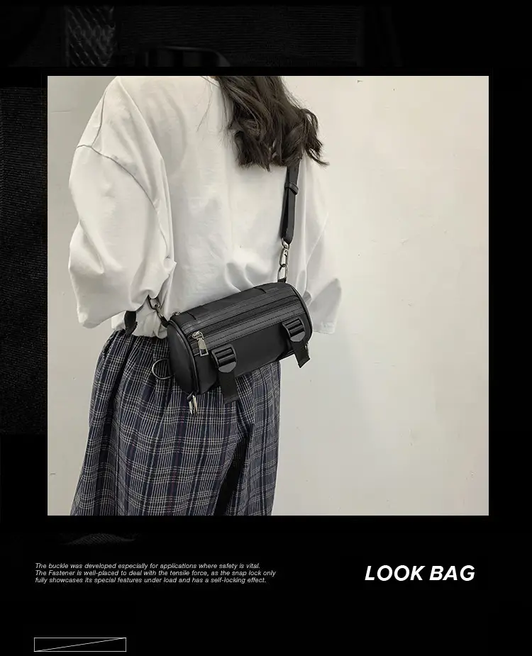 Women's Black Bucket Bag Shoulder Crossbody Tooling Bag — feature 1