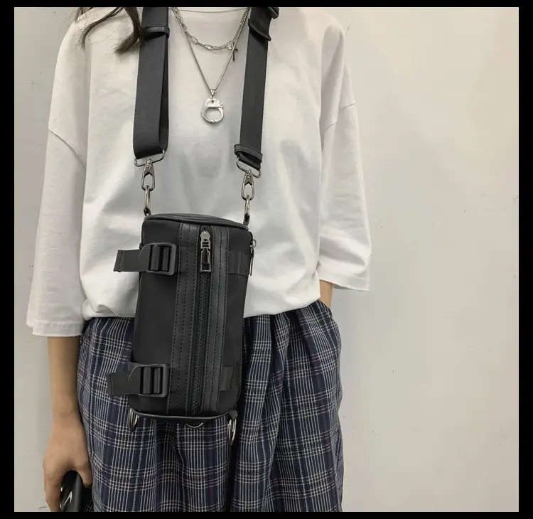 Women's Black Bucket Bag Shoulder Crossbody Tooling Bag — feature 12