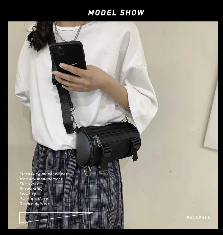 Women's Black Bucket Bag Shoulder Crossbody Tooling Bag — feature 4