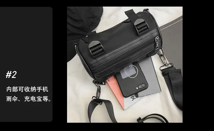 Women's Black Bucket Bag Shoulder Crossbody Tooling Bag — feature 47