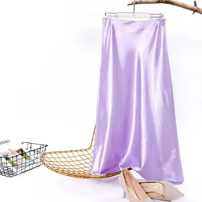 Purple Satin A-Line Skirt Set for Women Spring Summer - Image 6