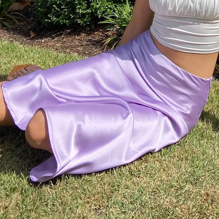 Purple Satin A-Line Skirt Set for Women Spring Summer - Image 8