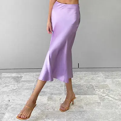 Purple Satin A-Line Skirt Set for Women Spring Summer - Image 2